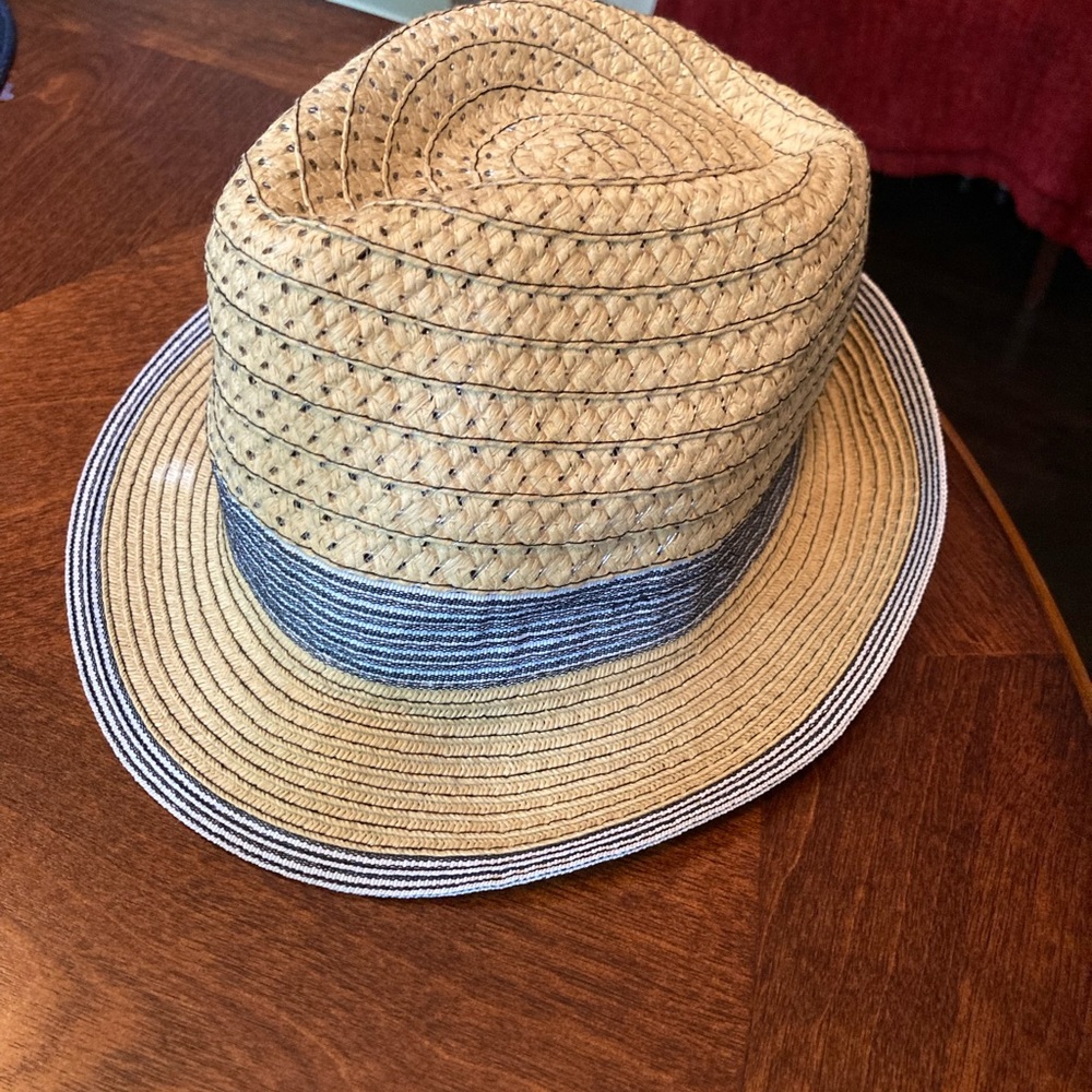 🌟Blue & white striped straw fedora hat! 🌟
